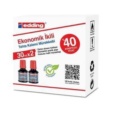 Edding Bt30 Tahta Kalemi Mürekkebi 30ml 2`li Kutu Kırmızı - 1