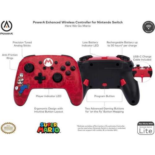 PowerA Enhanced Wireless Game Controller Red Here We Go Mario - 4