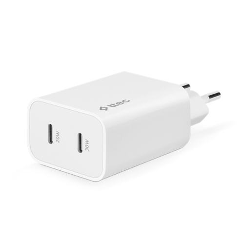 Ttec SmartCharger Duo Pro GaN 50W PD Seyahat Hızlı Şarj Aleti USB-C + USB-C Beyaz 2SCG01B - 1