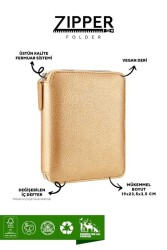 Victoria's Journals Buffalo Zipper Folder Organizer-Defter 14.8x21 cm 100 gr. 80 yp.Çizgili . Sedefli Altın - 3